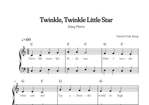 Twinkle Twinkle Little Star • Easy Piano Music Sheet In Pdf With Chords Sheet Music French