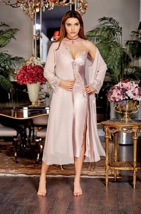 Satin Pink Nightgown 6 Pieces Set High Quality Satin Peignoir Etsy