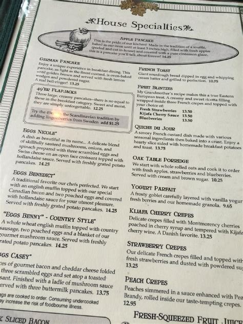 Menu at Oak Table Cafe, Sequim, 292 W Bell St