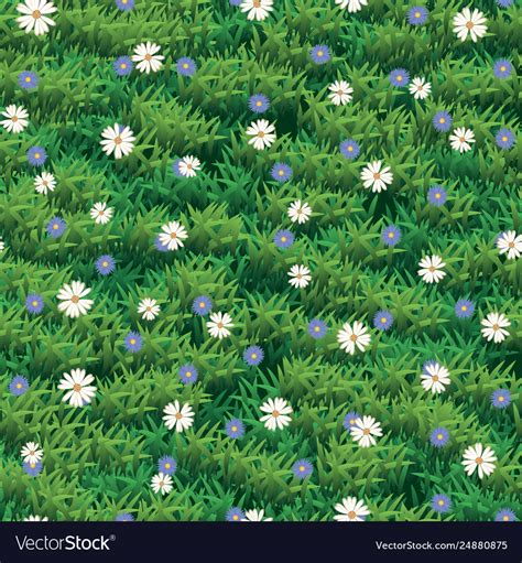 Seamless Grass And Flower Texture Green Grass Vector Image