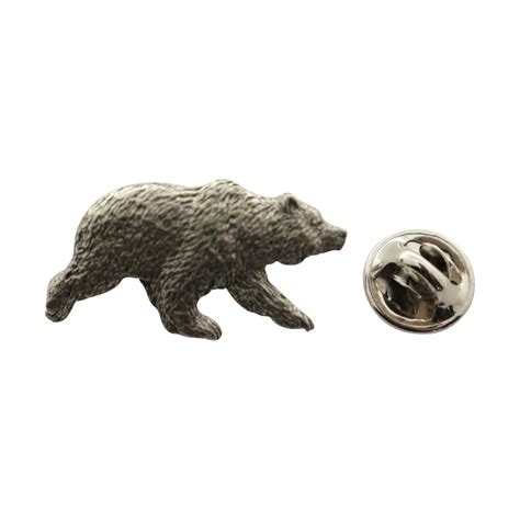 Grizzly Bear Pin Antiqued Pewter Lapel Pin Etsy