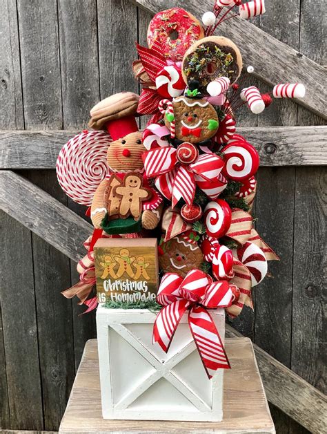 Christmas Gingerbread Centerpiece Candy Cane Table Etsy Candy