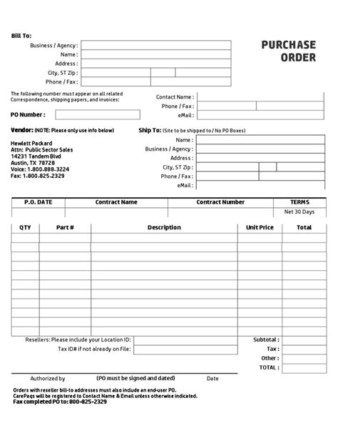 purchase order sample form
