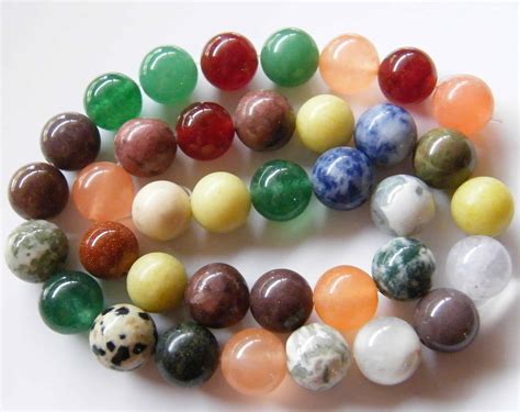 40pcs 10mm Round Gemstone Beads Mixed Assortment Of Natural And Dyed