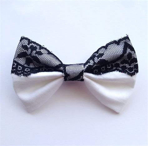 white and black lace fabric hair bow on by primnproperbowtique 5 50 check out my shop