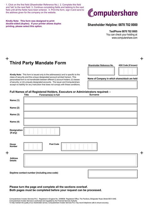 Third Party Mandate Form - Investors