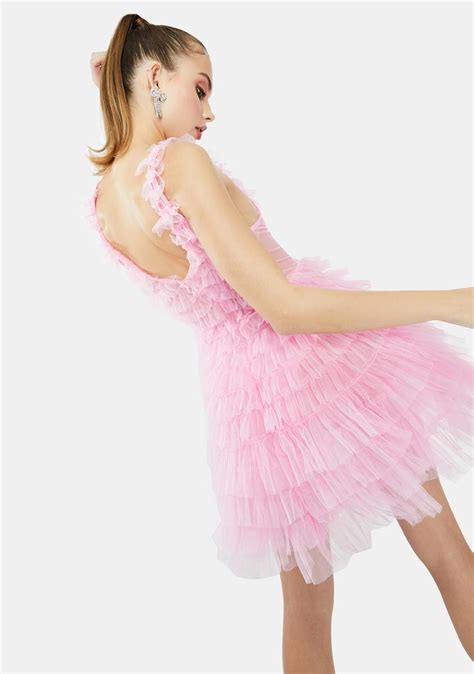 kiki riki pink tulle ruffle mini dress dolls kill