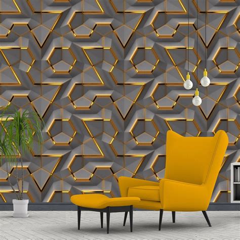 Gold Grey 3d Lattice Wallpaper Removable Texture Peel And Etsy India