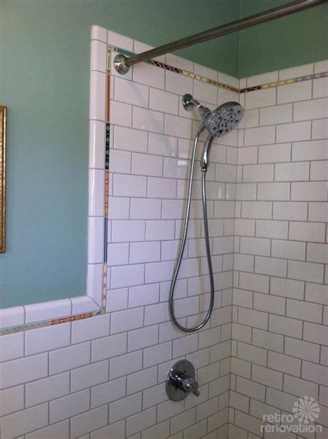 How to tile and grout a bathroom wall. Robert and Caroline's mid century home with dreamy St ...