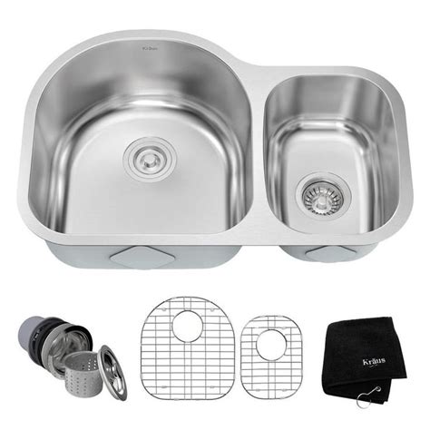 Satin premier 32 l x 18 w undermount kitchen sink with basket strainer (part number: Kraus Premier Kitchen Sink 29.13-in x 19.5-in Stainless ...