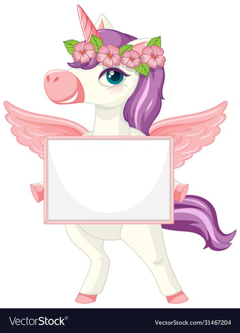 Cute Unicorn Holding Blank Banner Royalty Free Vector Image