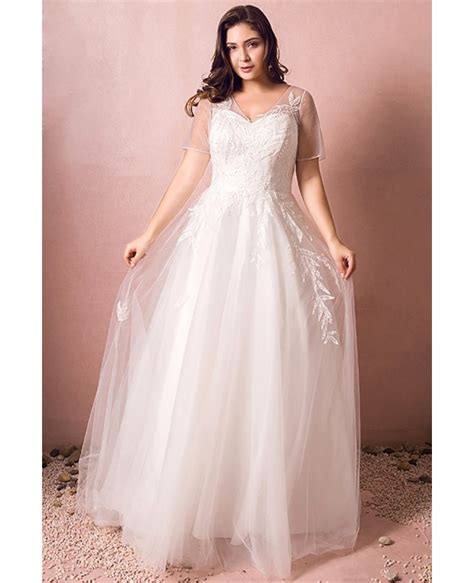 A perfect wedding is definitely about wedding dresses. Simple Modest Plus Size Beach Wedding Dress Illusion ...