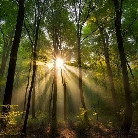 The Sun Shines Brightly Through The Crowns Of Trees Generative Ai