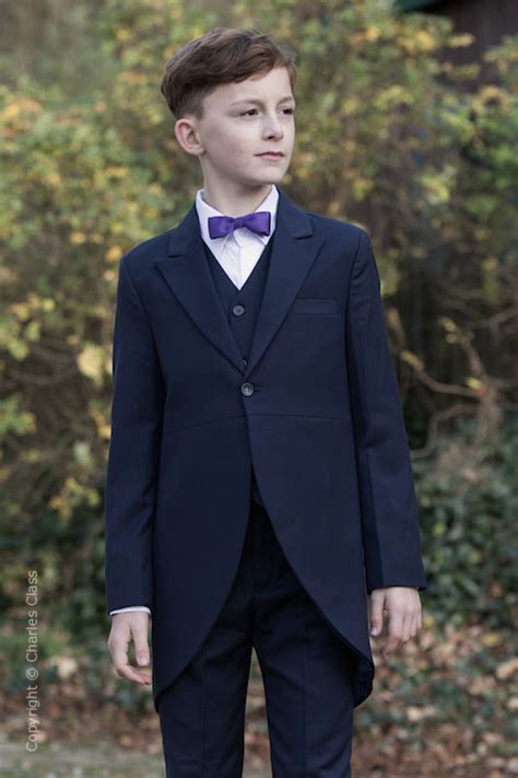 Boys Navy Tail Coat Wedding Suit With Purple Tie Charles Class