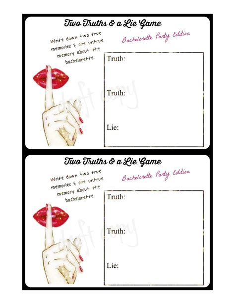 I was the first person in my family to go to college. Two Memories One Lie-Bachelorette Party Game ...