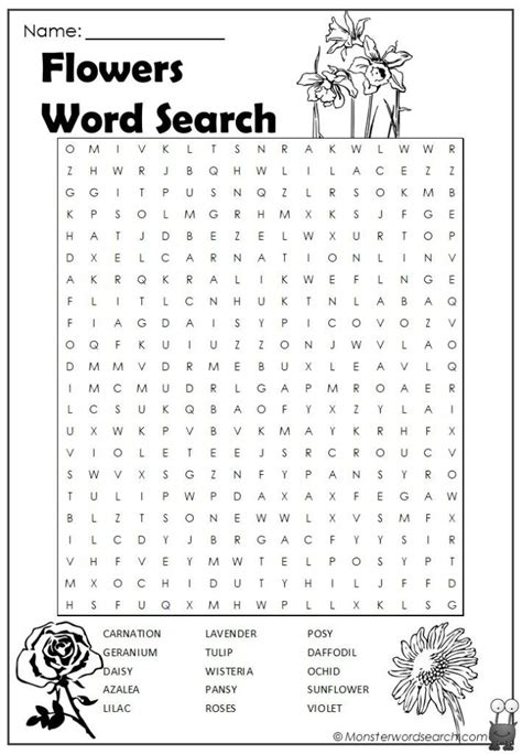 Flower Word Search Monster Word Search Kids Word