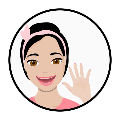Hello Cartoon Friendly Brunette Woman Wave Hand Smiling Girl Waving Her Hand In Greeting