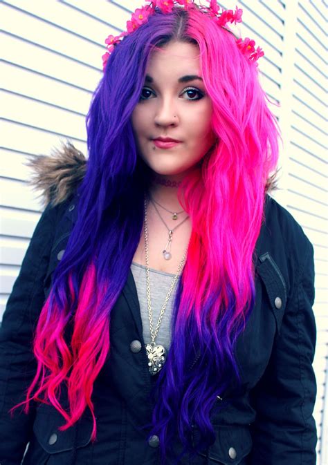 Pink Purple Half And Half Ombre Dyed Hair Split Dyed