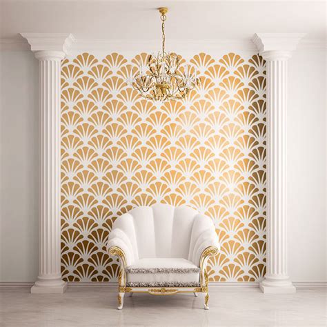 Scallop Shell Pattern Wall Stencil Contemporary Wall Stencils By