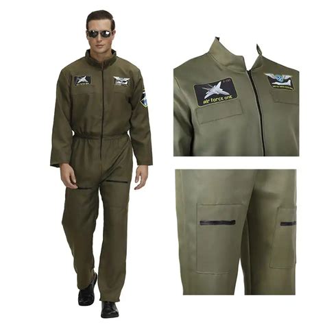 Pria Pilot Aviator Top Gun Kostum Dewasa Halloween Overall Baju