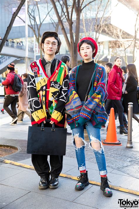 Colorful Harajuku Duo In Vintage Knit Sweaters Street Styles Tokyo