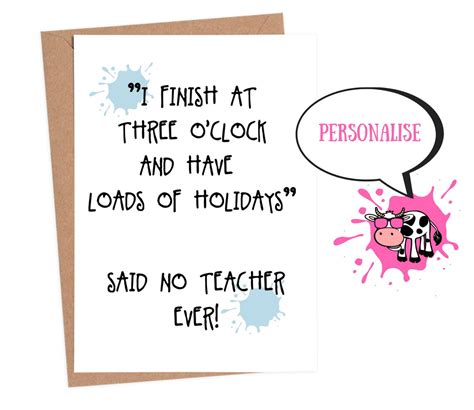 Funny Teacher Card Funny Teacher Thank You Card Personalised Etsy