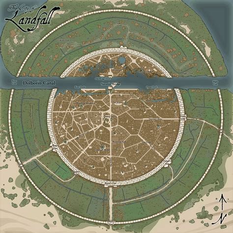 The City Of Landfall Fantasy City Map Fantasy World Map Fantasy Map