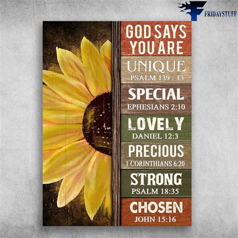 Sunflower Poster God Says You Are Unique Special Lovely Precious