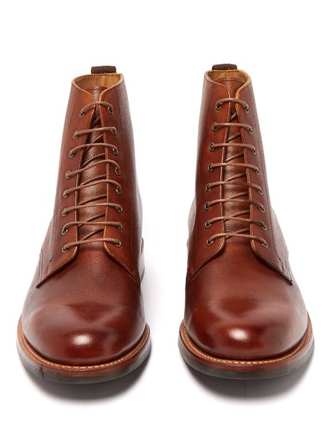 Grenson Murphy Grained Leather Lace Up Boots In Tan Brown For Men Lyst