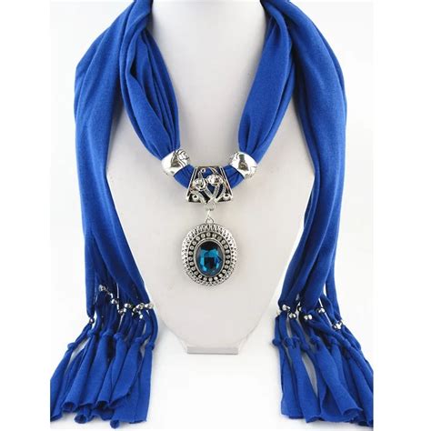 women polyester color gemstone tassel pendant scarf jewelry necklace fashion lady alloy fittings