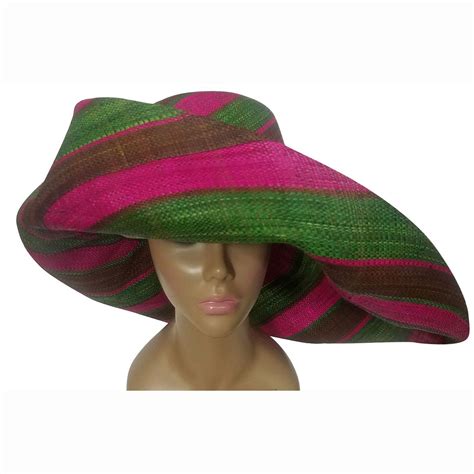 Fitahiana Authentic Handwoven Multicolor Big Brim Raffia Sun Hat The