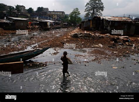 Stagnant River Water Kroo Bay Shanty Town Freetown Sierra Leone Stock