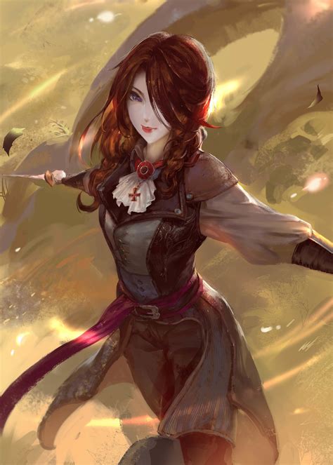 600x1024 Resolution Red Haired Female Anime Character Digital Wallpaper Fantasy Art Assassin