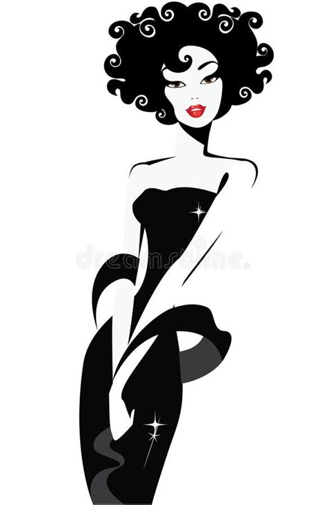 Black And White Illustration Of A Elegant Woman Vector Illustration In