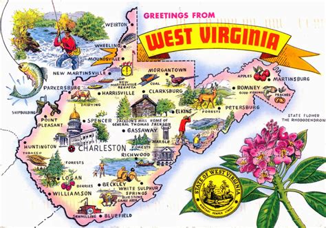 Large tourist illustrated map of the state of West Virginia | Vidiani ...