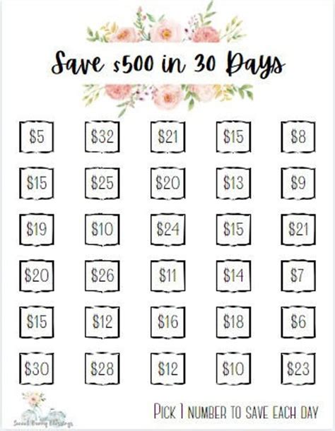 Printable Save 500 Dollars In 30 Days Savings Tracker Savings Etsy
