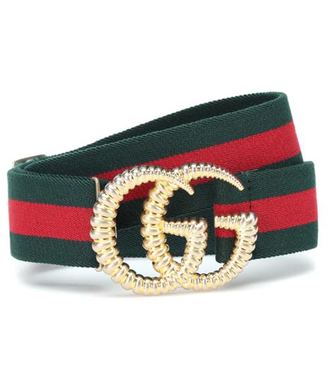Gucci Logo Buckle Stripe Webbed Elastic Belt In