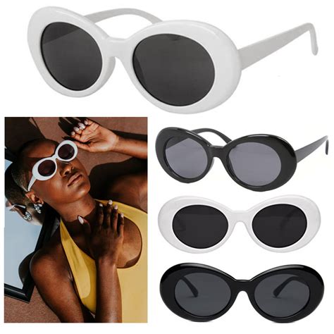 2 Oval Sunglasses White Black Clout Goggles Retro Glasses Vintage Kurt