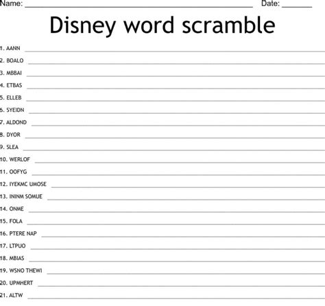 Printable Disney Word Scramble Printableall