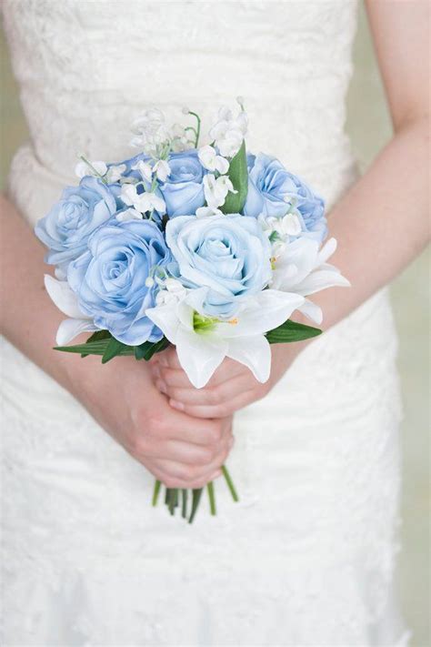 Blue White Bridesmaid Bouquet Small Bridal Bouquet Light Blue