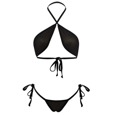 Fishnet Bikini Sheer Mini Micro Bikinis See Thru Wrap Around Top Brazilian G String Thong Bottom