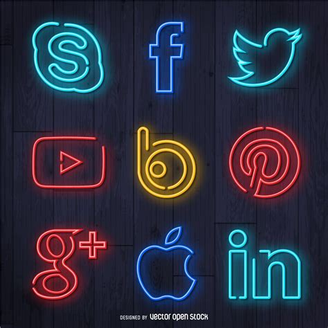 Neon Social Media Icon Set Vector Download