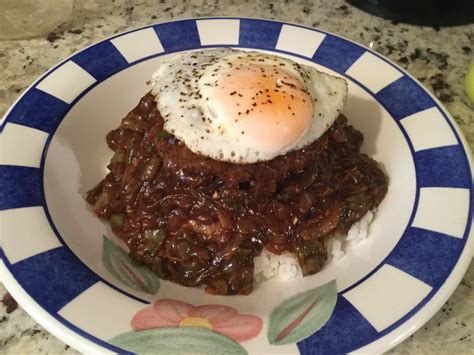 Homemade Loco Moco Made With Ground Sirloin And Chopped Green Chili