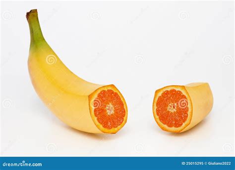 Banana Containing An Orange Stock Image Image Of Fresh Banana 25015295