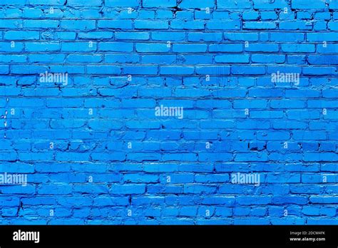 Old Blue Painted Brick Wall Texture Or Background High Contrast And