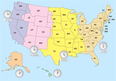 The United States Time Zone Map Large Printable Colorful With State