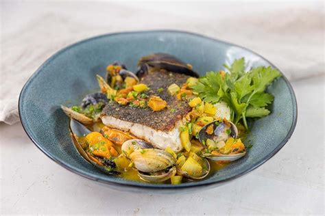 Pan Seared Barramundi With Mussels Clams Fennel Good Chef Bad Chef