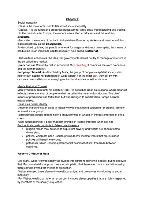 Sociology doc. 7-13 - lecture notes - Chapter 7 Social inequality