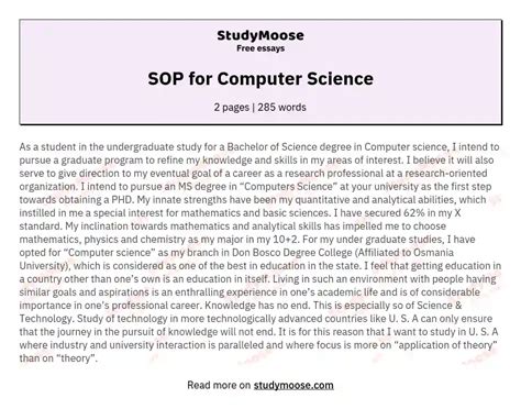 Sop For Computer Science Undergraduate