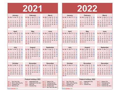 2021 calendar with holidays, notes space, week numbers 2021 or moon phases in word, pdf, jpg, png. 2021 and 2022 Calendar Printable with Holidays Word, PDF ...